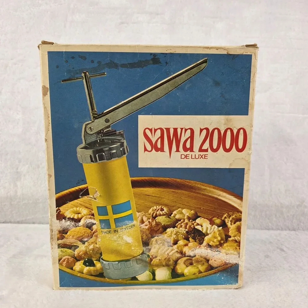 SAWA 2000 Cookie Press Deluxe Sweden Metal‎ Original Box 29 Pieces Complete Vtg